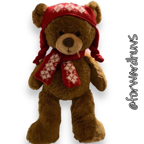 2010 Plush Brown Teddy Bear with Hat & Scarf - Picture 4 of 10